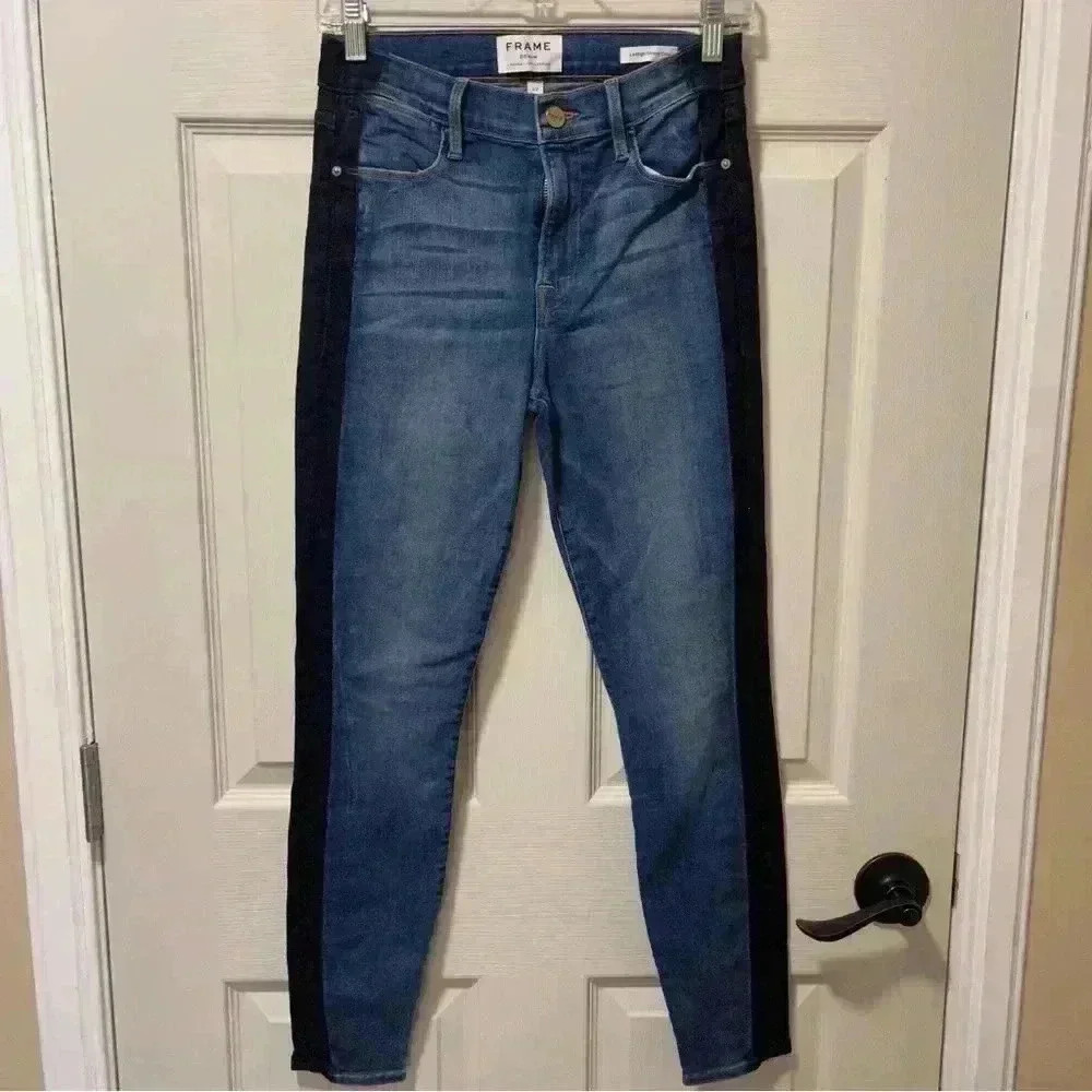 FRAME Le High Skinny Crop In Kenya Tuxedo Stripe Sz 27 - Picture 1 of 8